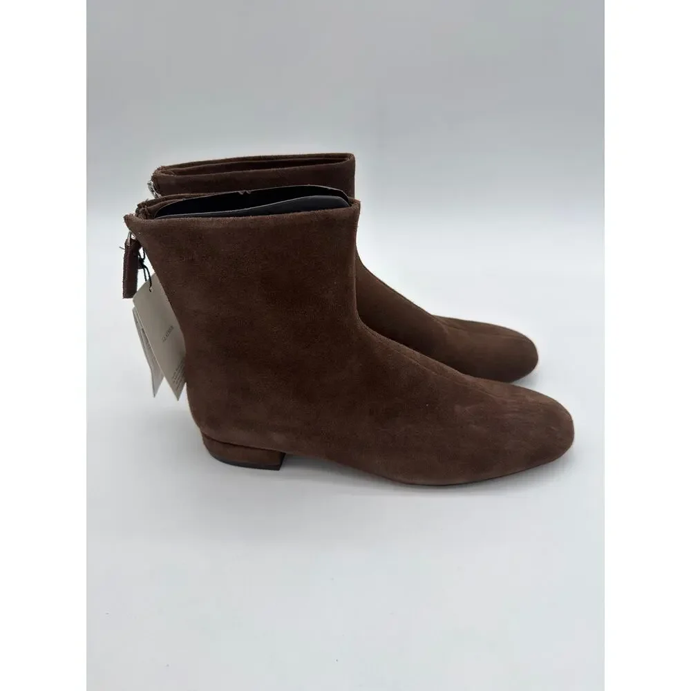 Mango Chocolate Brown Supple Bovine Suede Leather Round Toe Ankle Boots 8.5